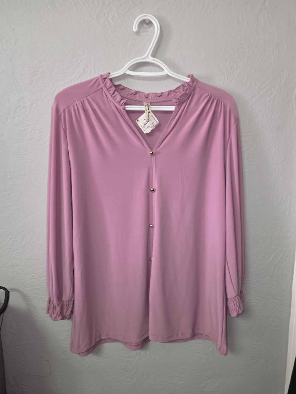 PerSeption Concept Dusty Rose Button-Front Ruffle Collar Blouse